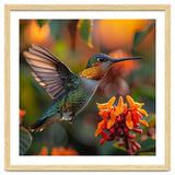 Hummingbird Hovering Near Orange Flowers thumbnail
