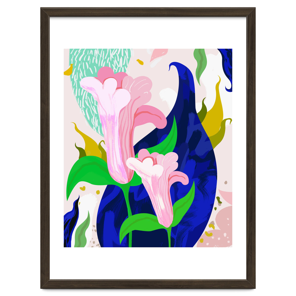 Blue Leaf | Abstract Botanical Floral Painting | Eclectic Pop of Color Nature | Jungle Plants