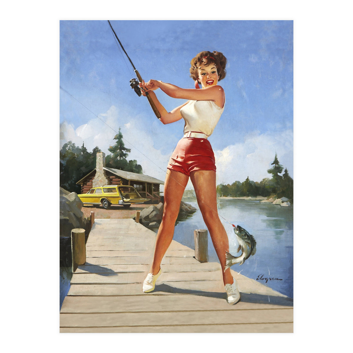 Pinup Fishing Girl With Her Catch (Print Only)
