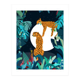 Over The Moon, Leopard In Love, Jungle Wildlife Tropical Tiger Botanical, Nature Cat Dark Animals (Print Only) thumbnail