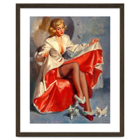 Pinup Girl Playing With Two Little Cats