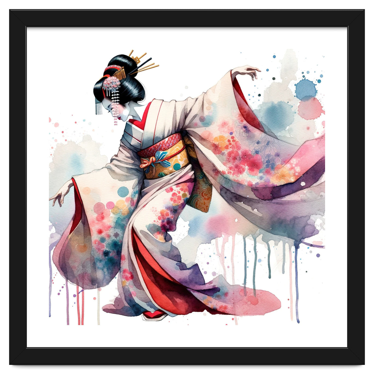 Geisha Dancer With Flowing Kimono