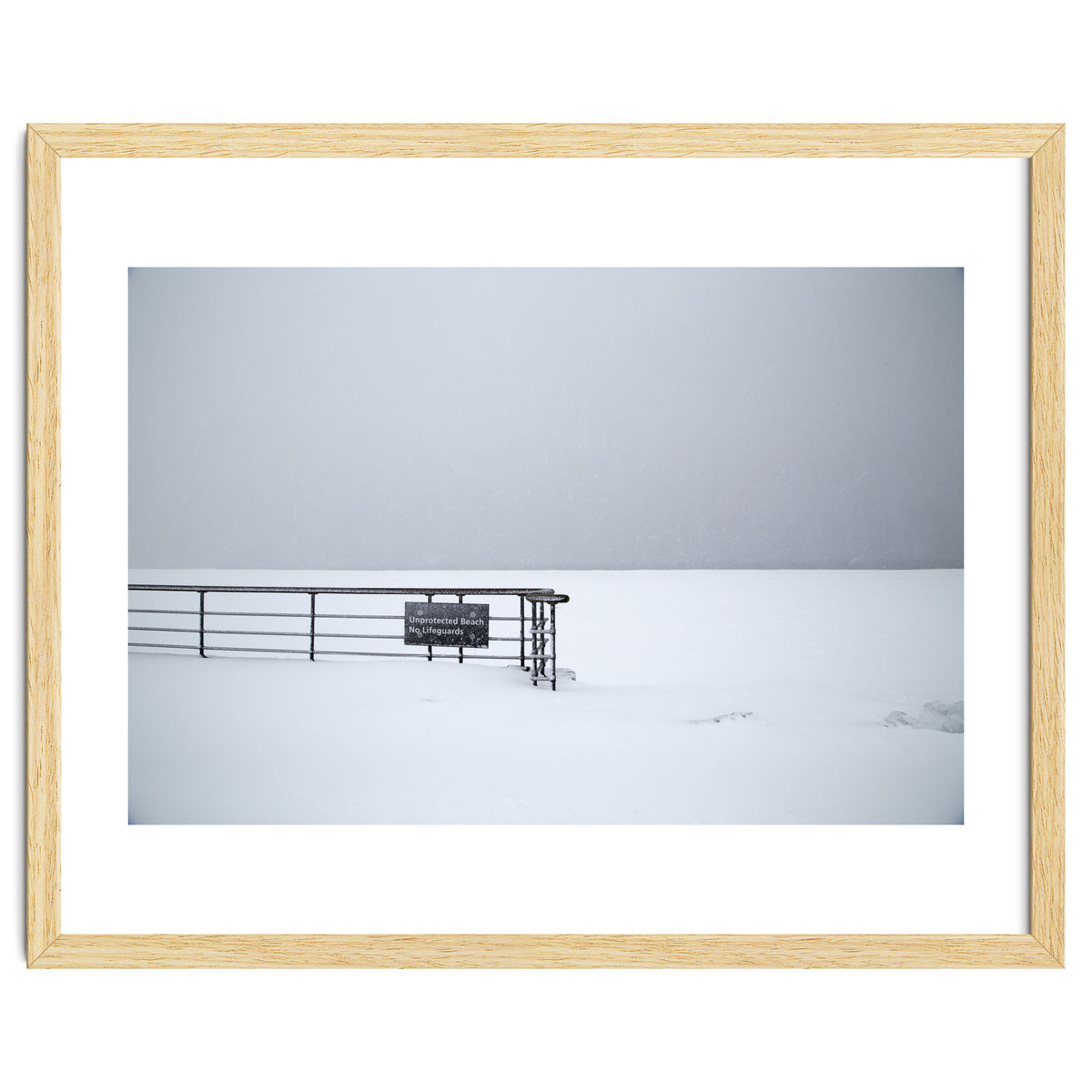 No lifeguards on the sign board in the winter snow beach