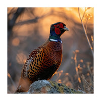 Pheasant Bird Standing On Rock Sunrise Light (Print Only)