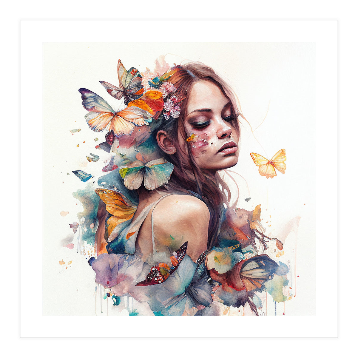 Butterfly Muse Watercolor Portrait (Print Only)