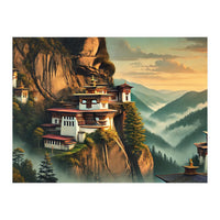 Vintage Bhutan, Mountain Monasteries Poster (Print Only)