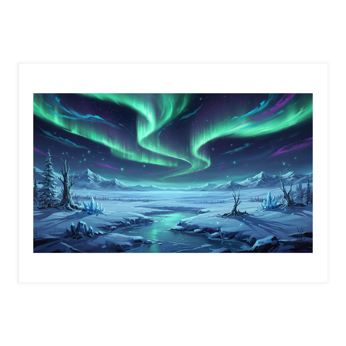 Arctic Glow: Northern Lights Winter Landscape (Print Only)