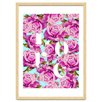 Love, Floral Typography Valentine's Graphic Design, Eclectic Modern Boho Botanical Rose Illustration