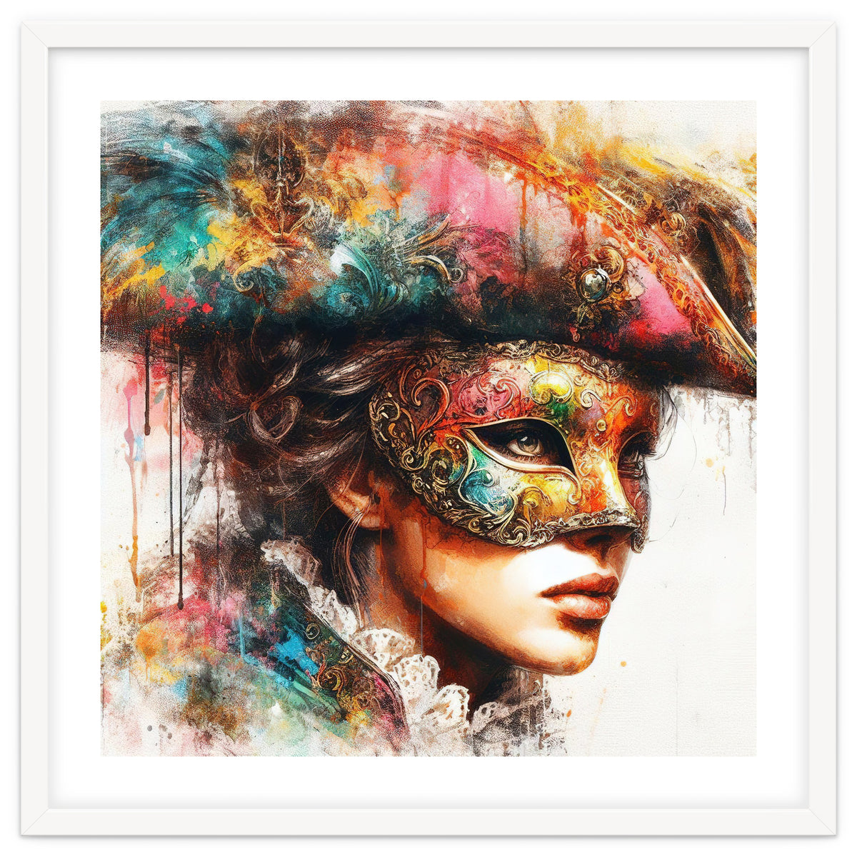 Watercolor Carnival Venetian Mask Woman