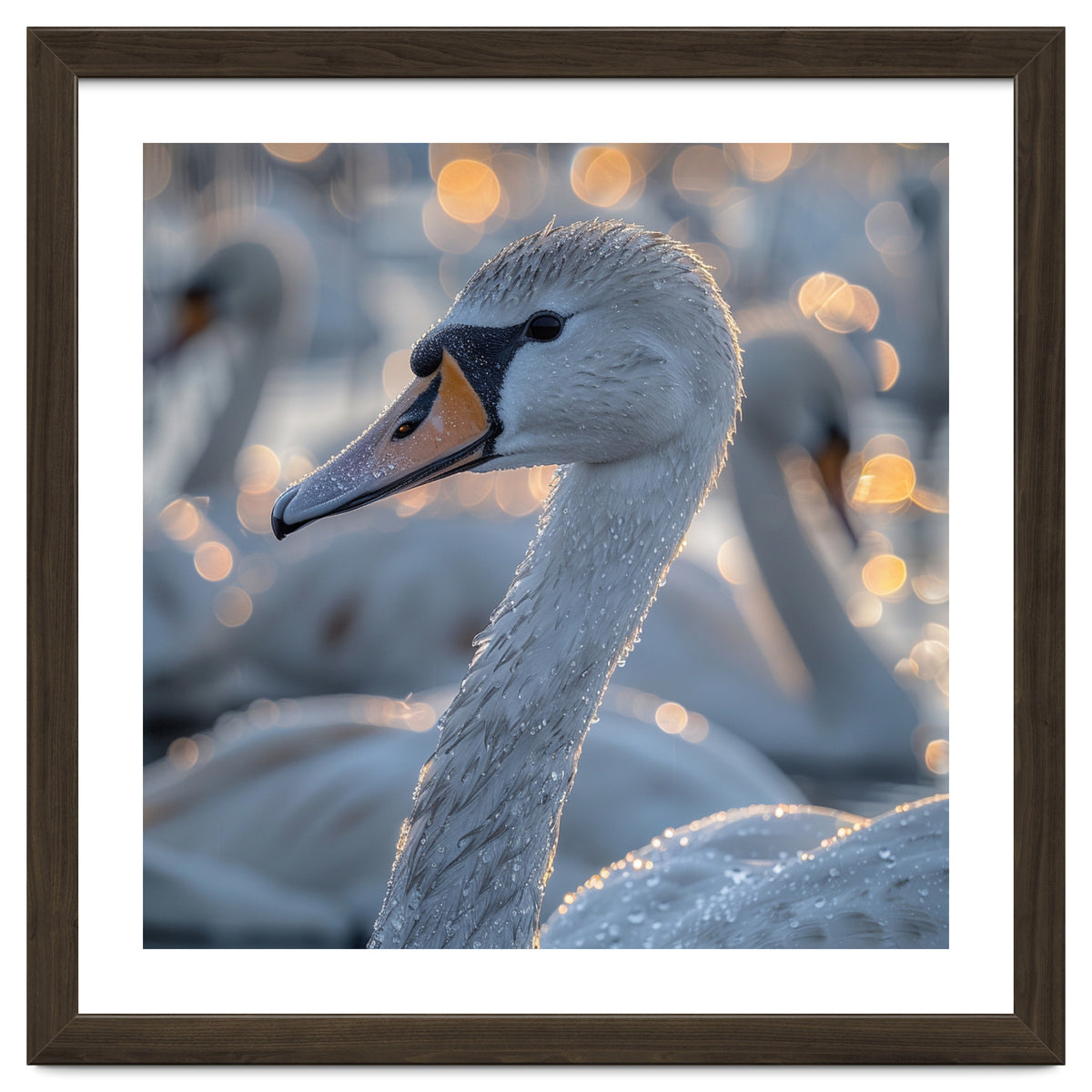 Majestic Swan Close Up With Water Droplets