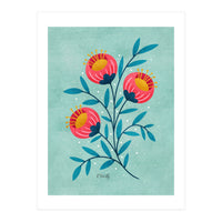 Teal And Coral Flowers (Print Only)