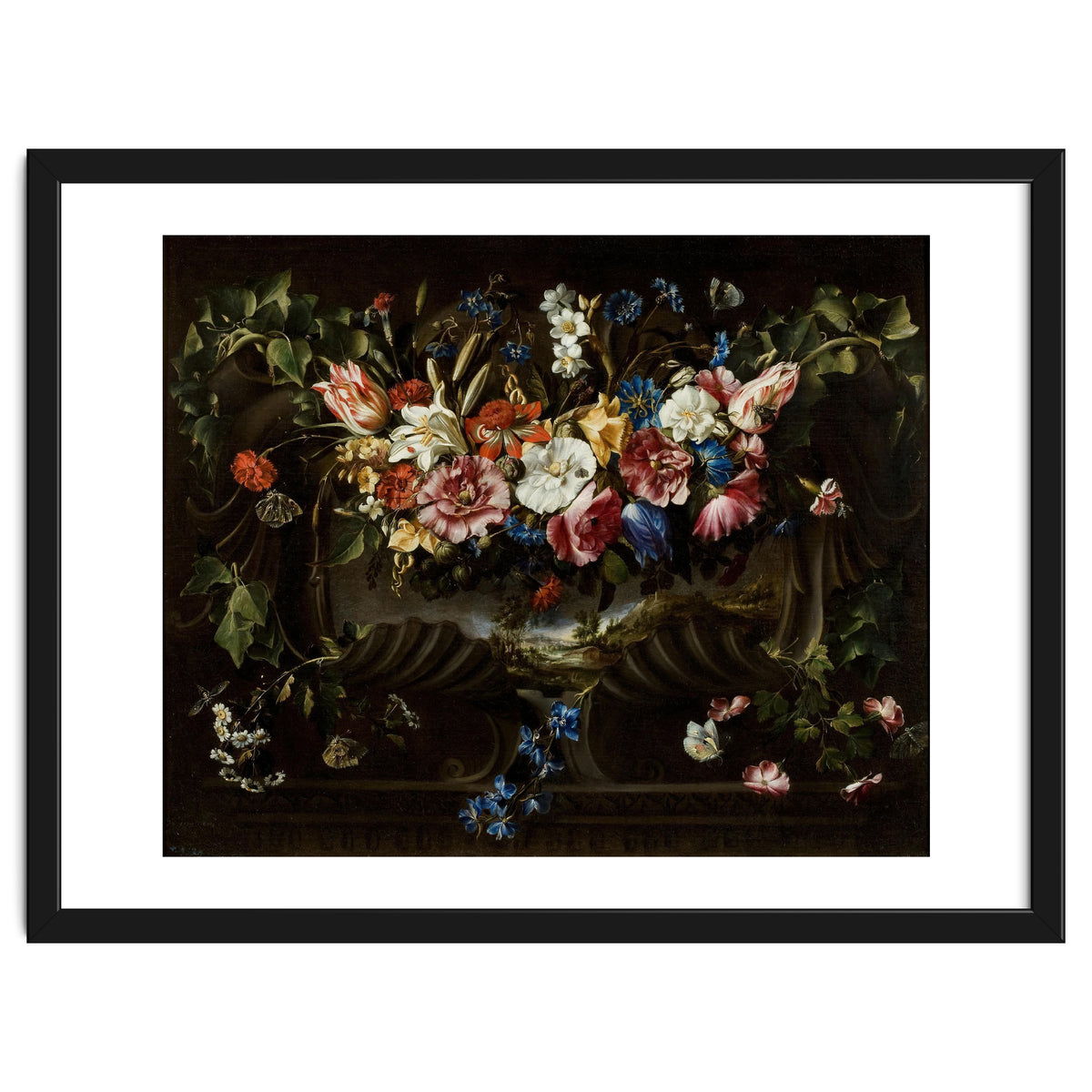 Juan de Arellano / 'Garland of Flowers with Landscape', 1652, Spanish School.