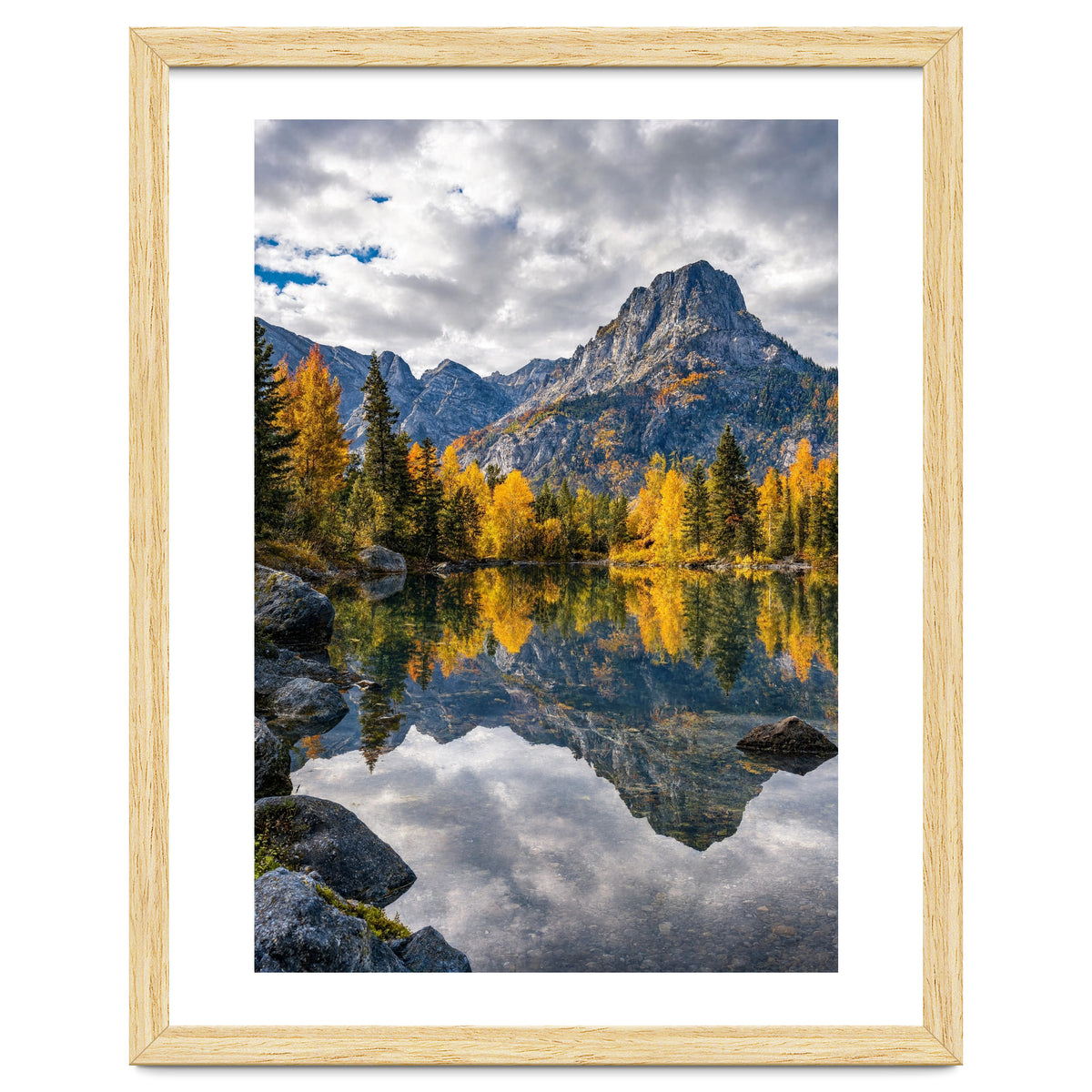 Golden Autumn Reflection: Majestic Mountain Wilderness Landscape