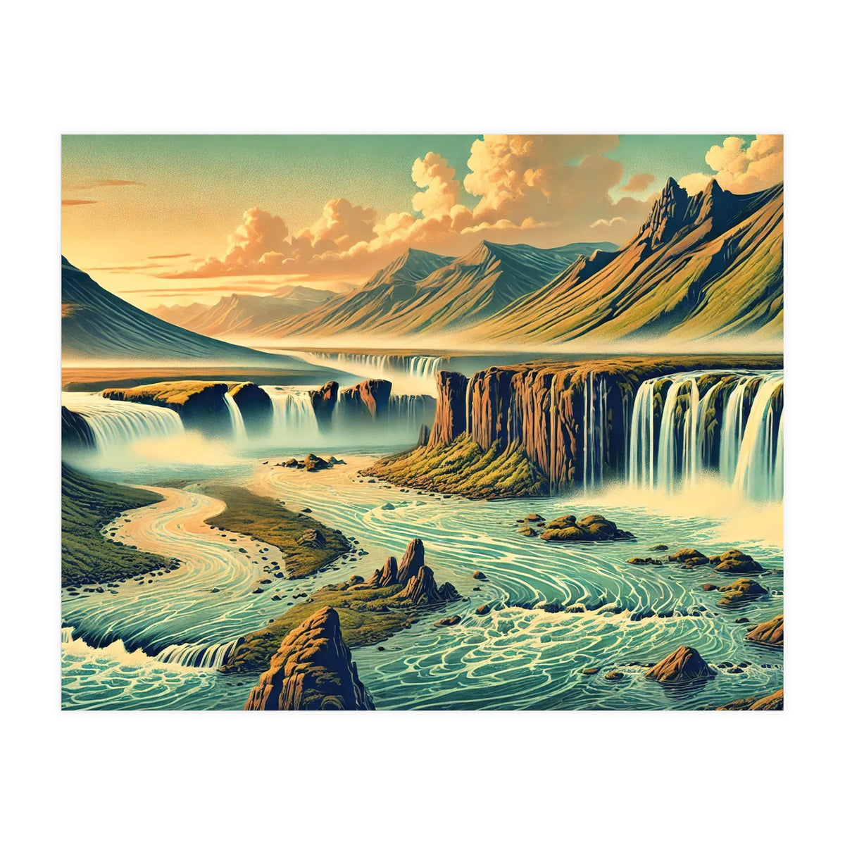 Vintage Iceland, Landscape Poster (Print Only)