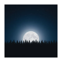 Midnight Serenity: Full Moon Over Forest Silhouettes (Print Only)