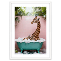 Giraffe in Bathtub, Whimsical Bathroom Art