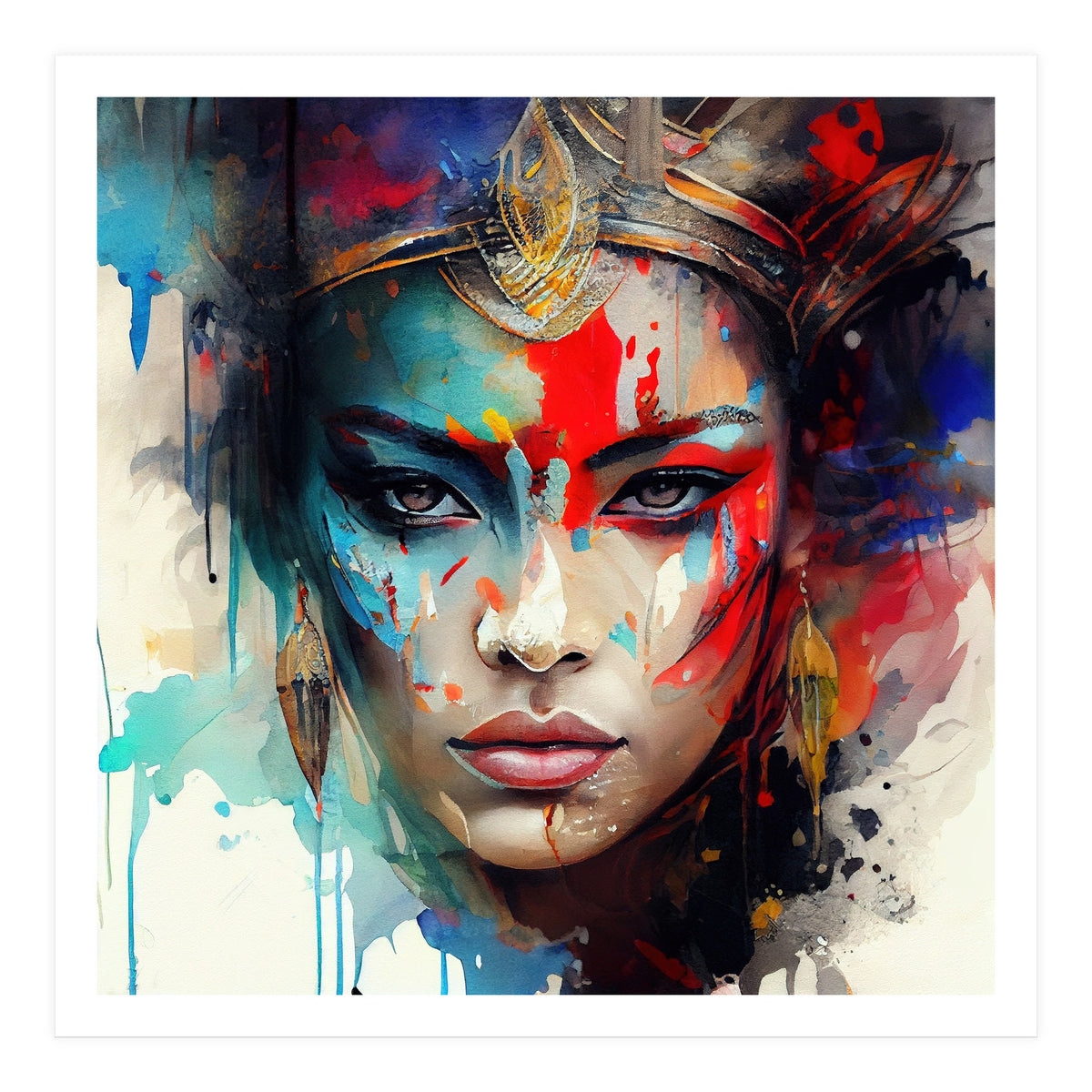 Crowned Mask Asian Warrior Portrait (Print Only)