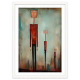 CITY HEIGHTS, three human-like forms of differing heights loom over the city below. thumbnail