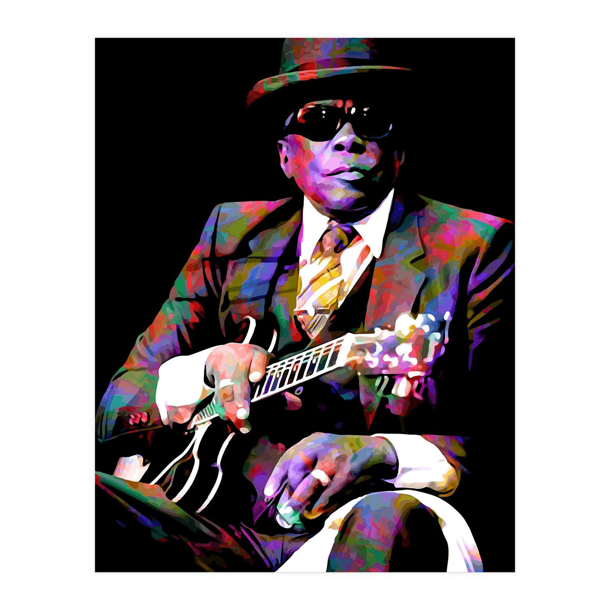 John Lee Hooker American Blues Musician Legend Colorful Art (Print Only)