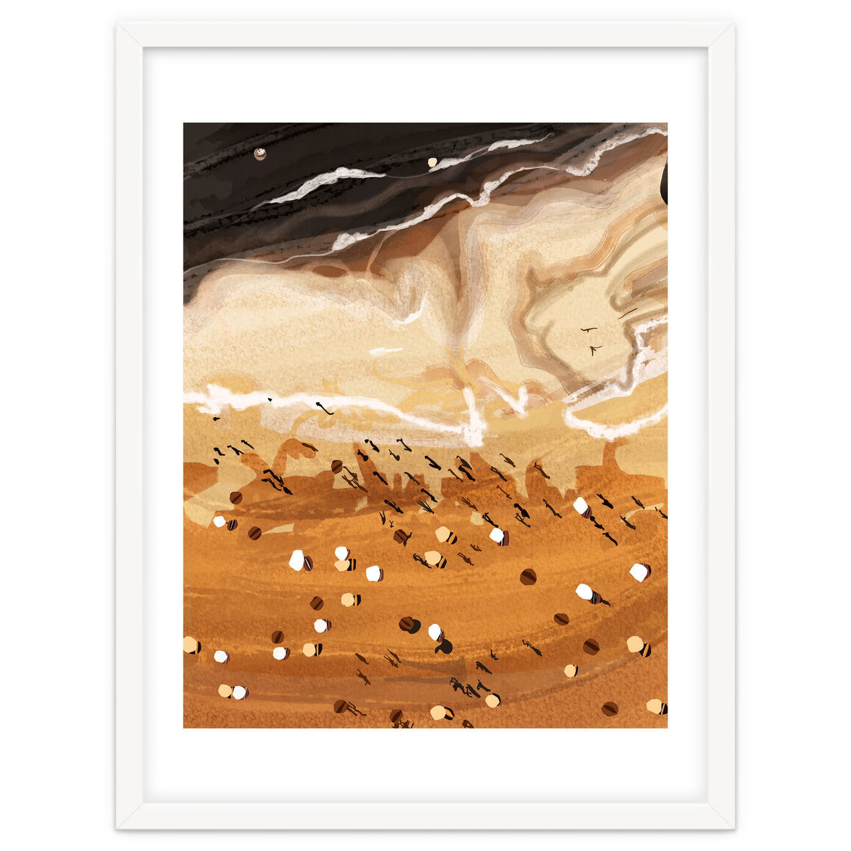 Coffee Beach, Ocean Sea Beachy Tropical Summer, Travel Painting Nature Landscape Waves People Sand