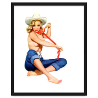 Pinup Texas Girl With White Cowboy Hat