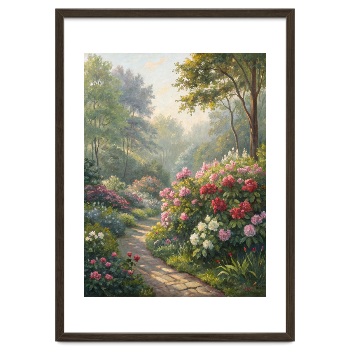 Sunlit Spring Garden Path Oil Painting