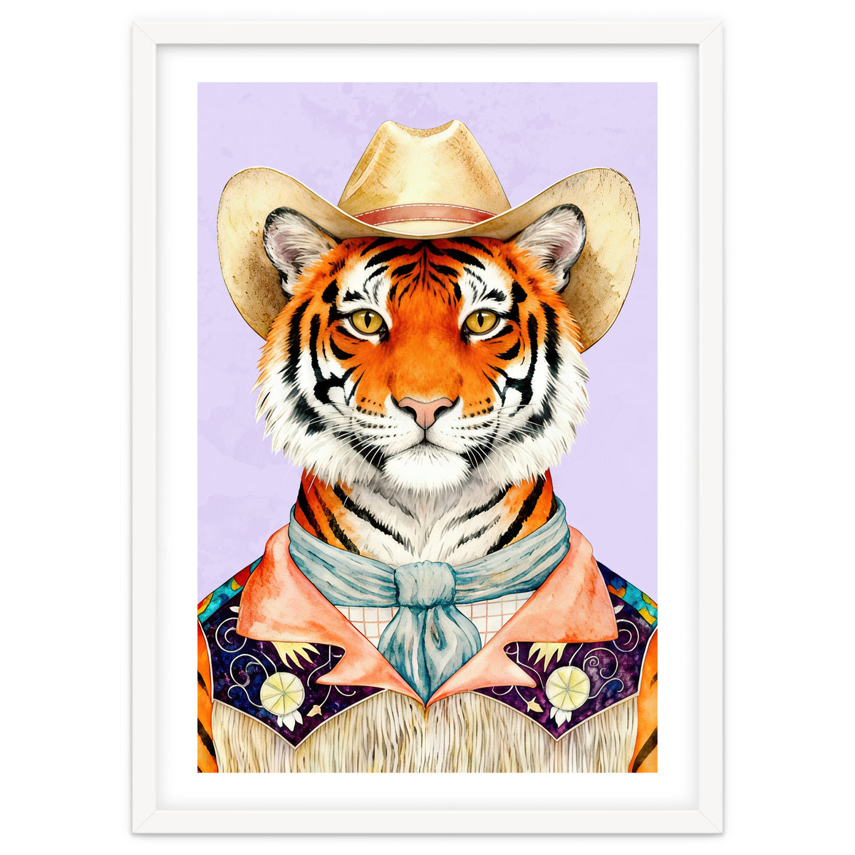 Tiger Portrait in Hat Wild Cowboy Fashion