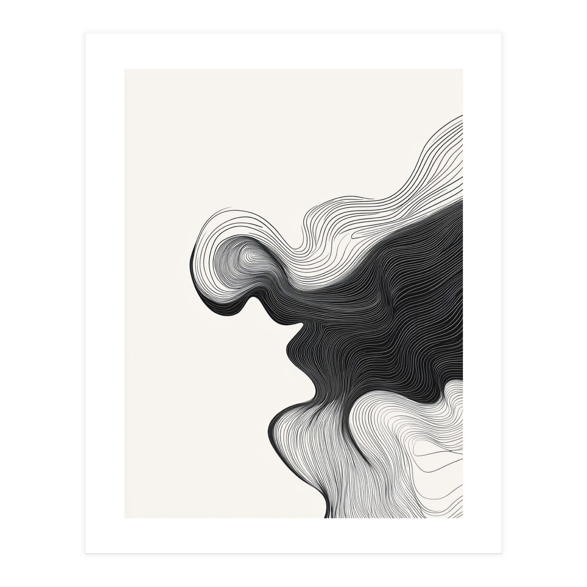 Abstract Black And White Wavy Lines Flowing Organic Shape (Print Only)