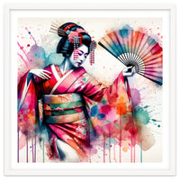 Vibrant Geisha With Rainbow Hand Fan