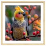 Cockatiel Bird Sitting On A Branch With Berries thumbnail