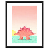 Stegosaurus Watercolor Art, Cute Dinosaur Nursery Print, Coral Dino Illustration thumbnail