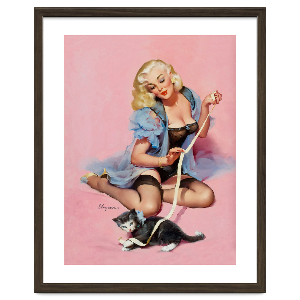 Sexy Pinup Girl Playing With Her Cat