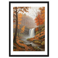 Serene Autumn Waterfall in Misty Forest