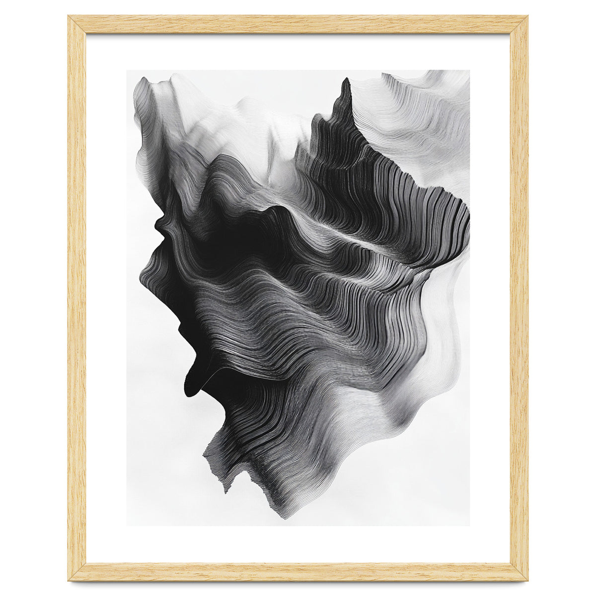Abstract Black And White Wavy Lines Forming Organic Shapes