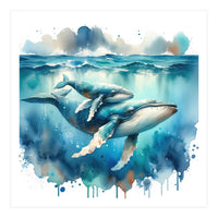 Mother And Calf Whales Watercolor (Print Only)