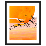 Time Flies, Birds Wildlife Fly Freedom Nature, Sun Sunset Sunrise Positivity Hope Painting, Growth Migrate Gift Animals Blush Sky Bohemian thumbnail