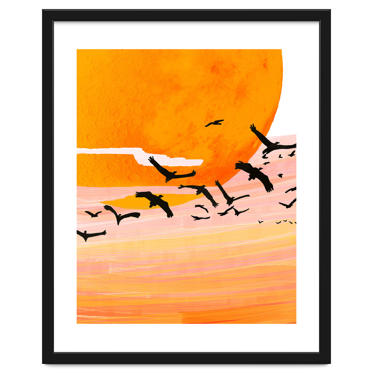 Time Flies, Birds Wildlife Fly Freedom Nature, Sun Sunset Sunrise Positivity Hope Painting, Growth Migrate Gift Animals Blush Sky Bohemian