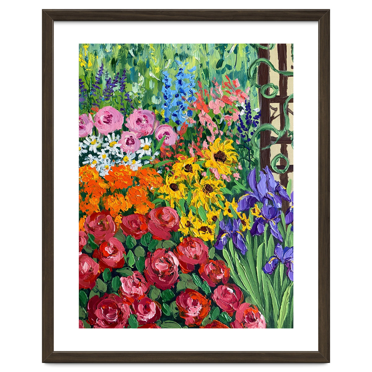 Vibrant Summer Cottage Garden Oil Painting