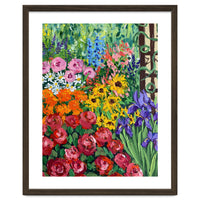 Vibrant Summer Cottage Garden Oil Painting