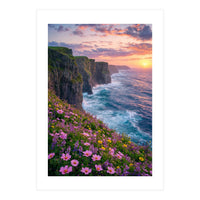 Coastal Sunset Wildflowers: Dramatic Ocean Cliffs and Floral Meadow (Print Only)