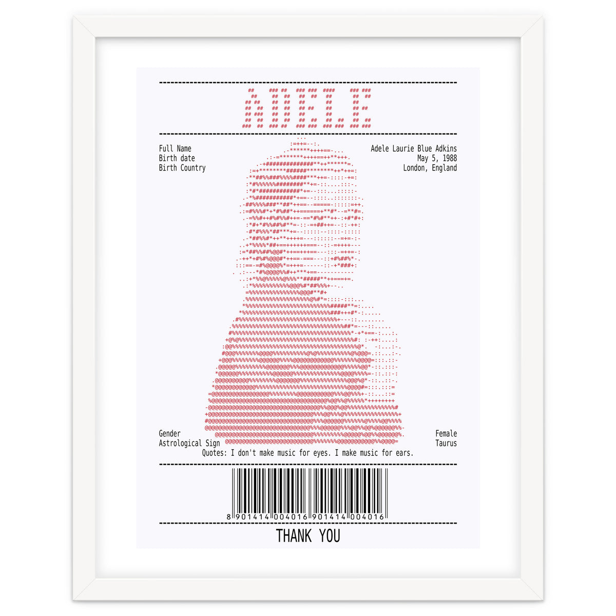 Receipt Art Adele Red