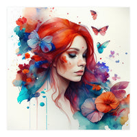 Watercolor Floral Red Hair Woman #4 (Print Only)