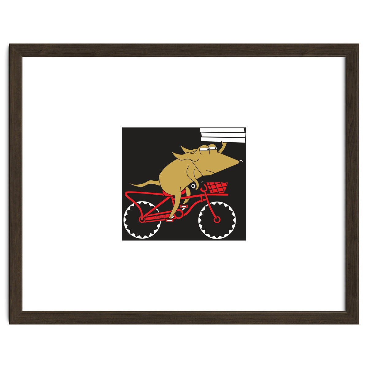 Cartoon Dog Marty cycling with Pizza