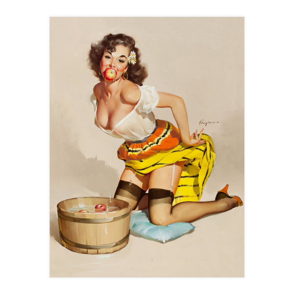 Pinup Girl Bobbing For Apples (Print Only)