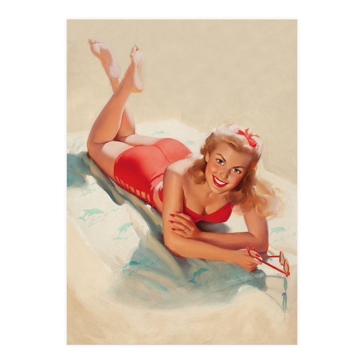 Pinup Girl Posing On A Beach (Print Only)
