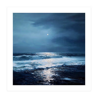 Midnight Seascape with Moonlight Reflecting (Print Only)