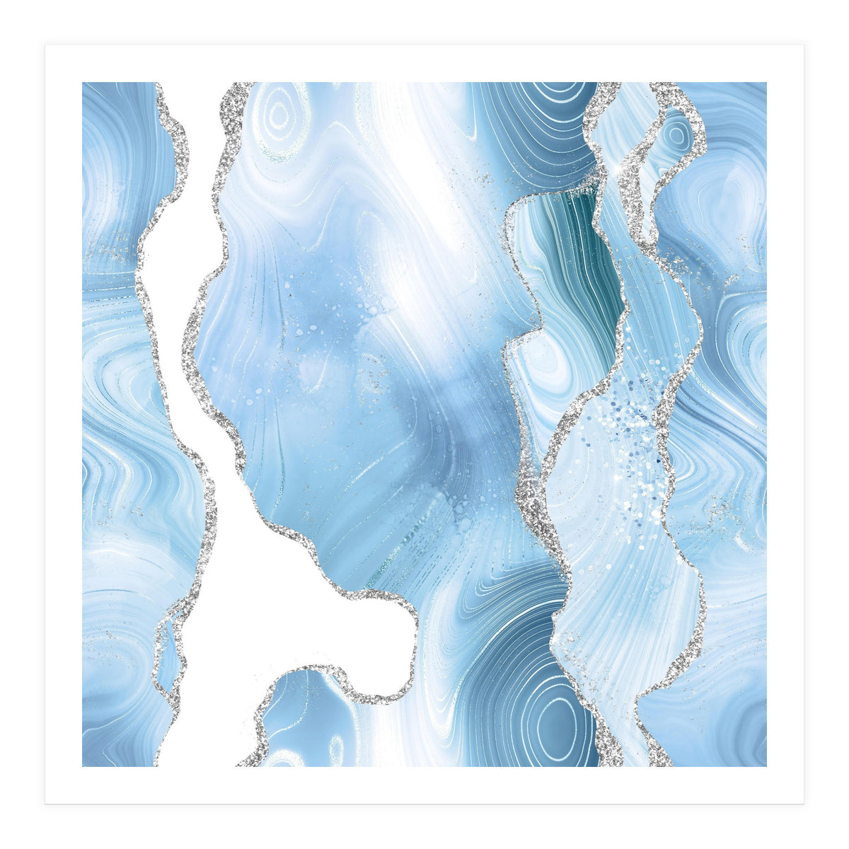 Blue & Silver Agate Glitter Texture 05  (Print Only)