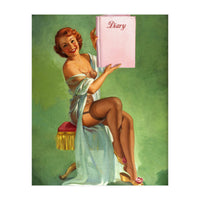 Pinup Girl Posing With Her Big Diary Book (Print Only)