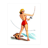 Pinup Girl Fishing On The Coast (Print Only) thumbnail