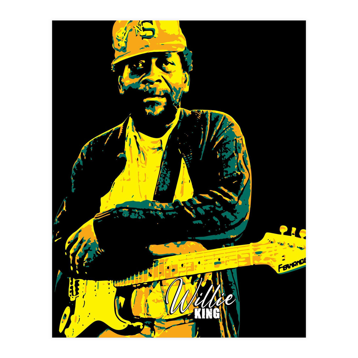 Willie King American Blues Guitarist in Pop Art (Print Only)